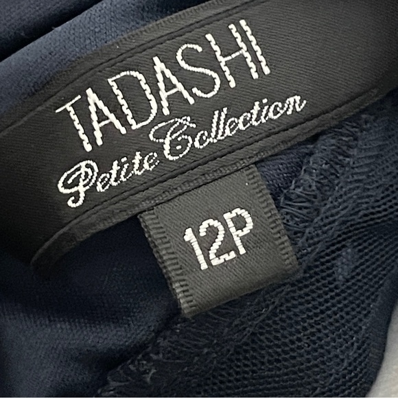 Tadashi Shoji Navy Blue Silk Midi Dress 12P Vintage Satin Halter Evening Wear - Picture 5 of 8